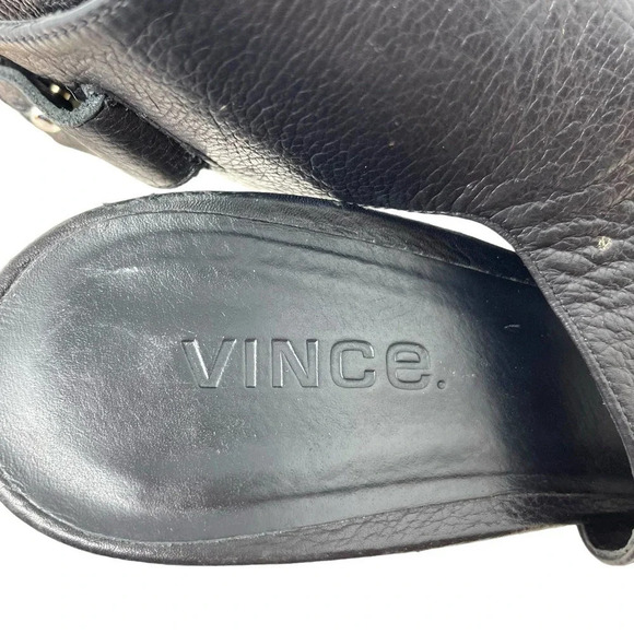 Vince Addie Cutout Black Leather‎ Sandal Wood Heels Size US 8 - Picture 12 of 14